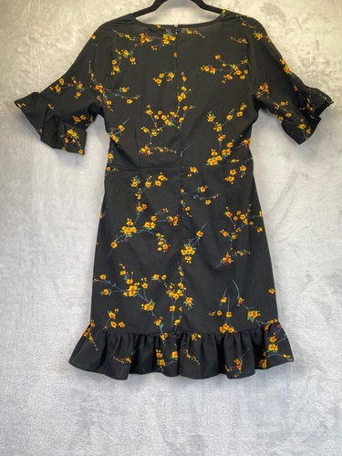 Pretty Little Thing Dress Womens Size 12UK Black Floral Zip Back - Picture 7 of 17