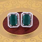 7 Ct Emerald Cut Lab-Created Green Emerald Halo Stud Earring 14k White Gold Over