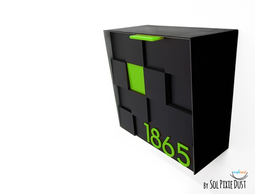 Buzón moderno 3d con cara 3d, cuerpo negro aluminio, verde brillante no - tipo 1 - Imagen 2 de 11