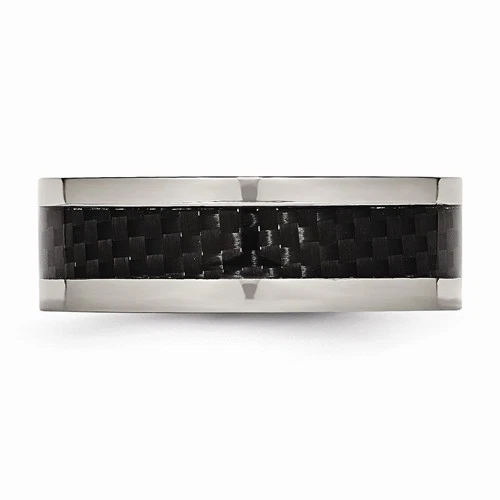 ANILLO BANDA PLANA FIBRA CARBONO NEGRO TITANIO PULIDO 8MM - TALLA 8.5 Foto 2 de 4