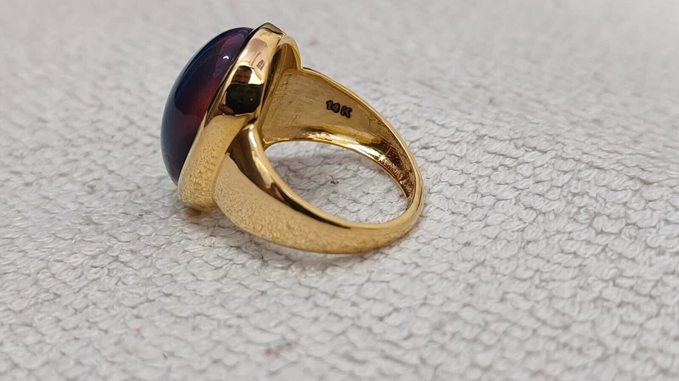 6.05 Ct Natural Australian Black Opal 10k Yellow Gold Men's Ring Birthday Gift - Image 3 of 4