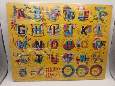 Vintage Built-Rite Sta-N-Place Make Words Alphabet Puzzle Board 26 Letter