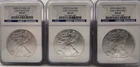 3 coins - 2008, 2009 and 2010 American Silver Eagles - NGC MS69 - Early Releases