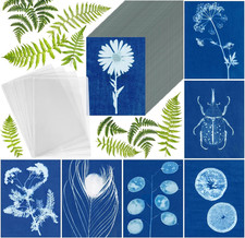 Sun Print Paper Kit, 100 Sheet Cyanotype Paper with 4 Sheet Acrylic Panel, A5 Su