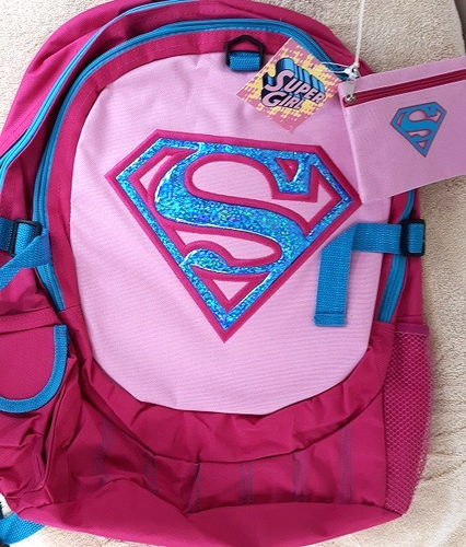 SUPERGIRL Backpack NWT Full Size 16"x12" Pink Canvas Book Bag NEW Super Girl