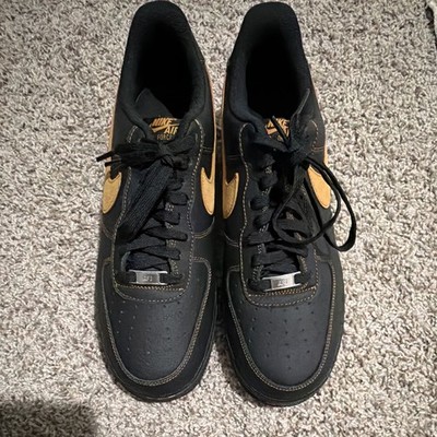 Nike Air Force 1 Black Gold Low Top Men's Lace Up Athletic Sneaker