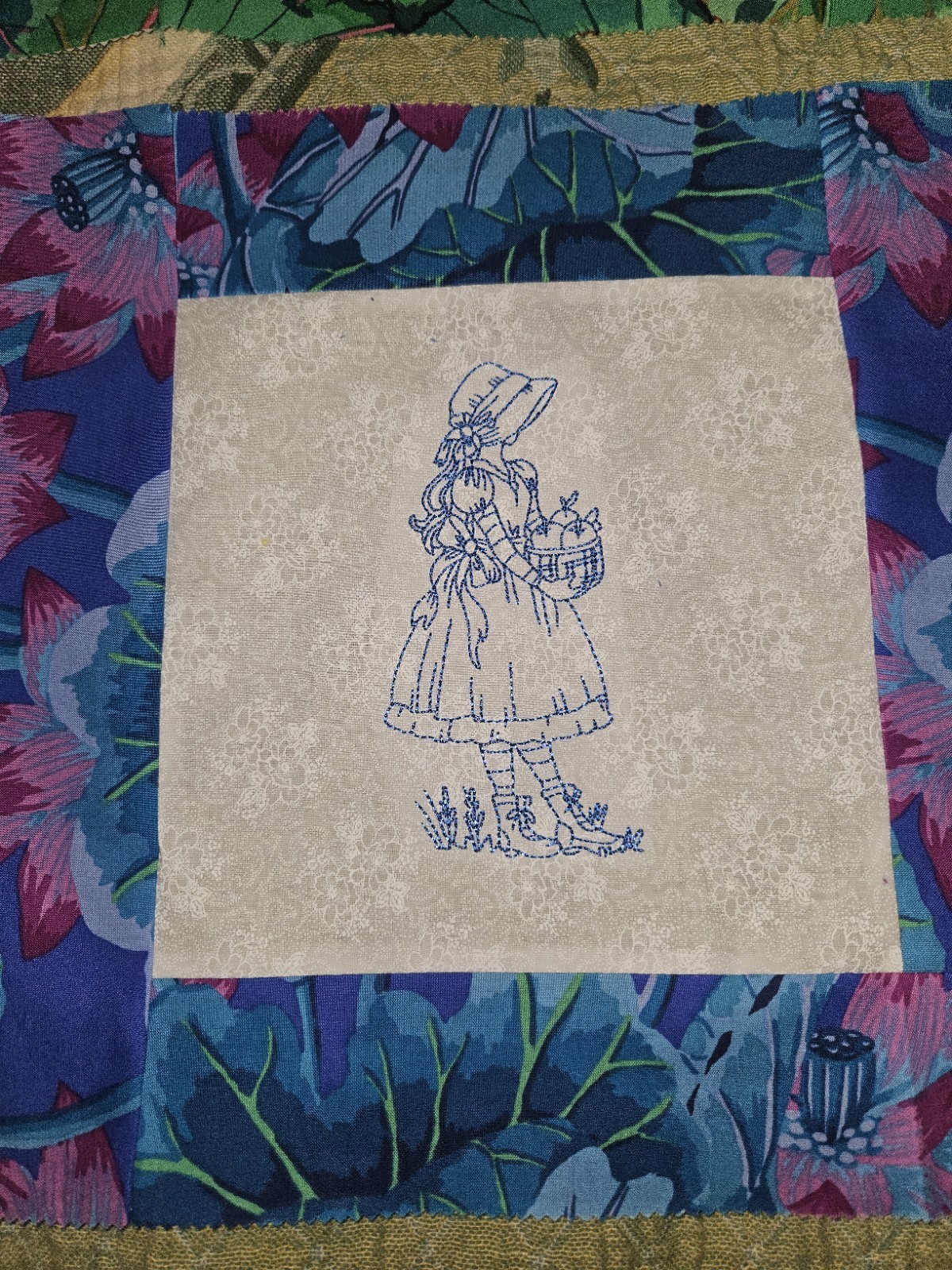 Lot Of 10 Unique OOAK Kaffe Fassett Border Embroidered Quilt Blocks 12.5" Each