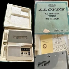 Vintage NOS Lloyd’s TP-440 Portable Cassette Tape Recorder in Box with Manual