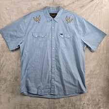 Howler Bros Mens XL Blue Short Sleeve Snap Front Western Shirt Lightning Bolt