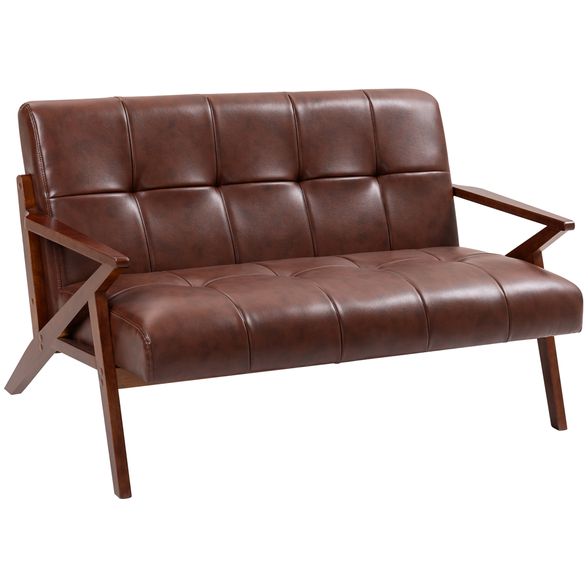 HOMCOM Compact Small Sofa with Solid Wood Frame, Vintage 2 Seater Sofa Brown - Image 2