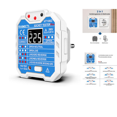 KAIWEETS Steckdosentester RCD-Prüfung LCD-Voltage-Display 48-2