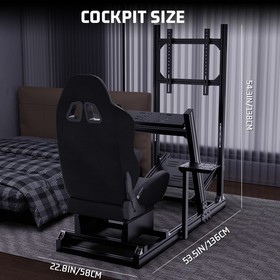 Hottoby Racing Sim Cockpit 4080 Aluminum With Black Seat & TV Stand Fit Logitech