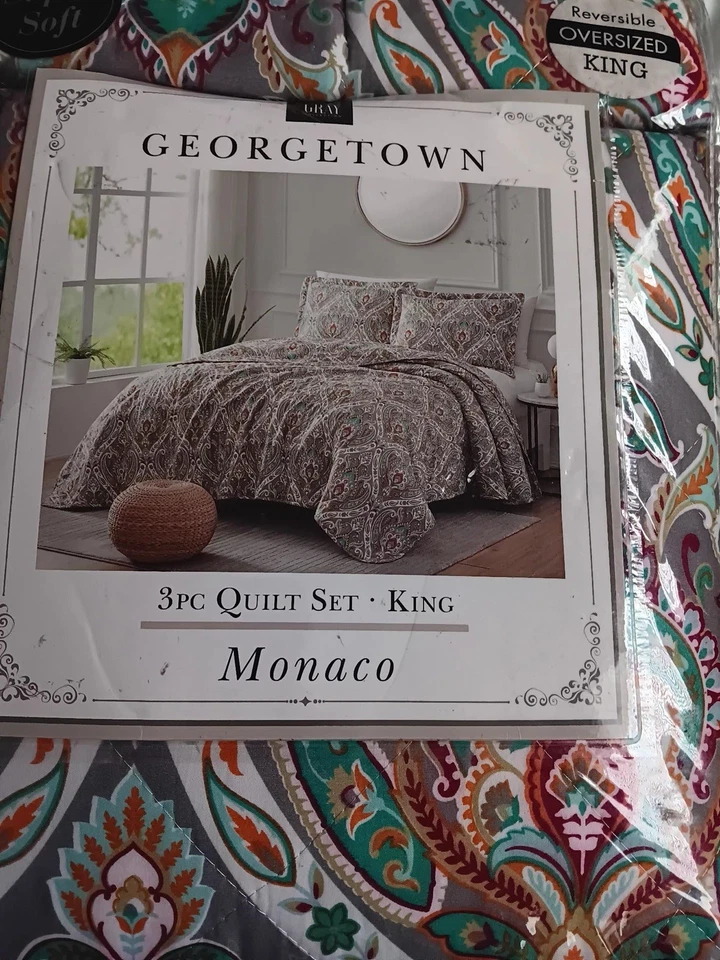ДЖОРДЖТАУН 3 ПК ЛОСКУТНОЕ ОДЕЯЛО КОМПЛЕКТ КОРОЛЬ МОНАКО RIVERSIBLE НЕГАБАРИТНЫЙ КОРОЛЬ - Изображение 4 из 4