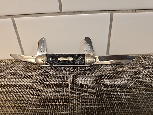 Vintage Multi Tool THE IDEAL CAMPER Folding Camping Scout Pocket Knife 4 Blade