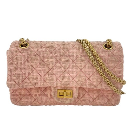 CHANEL 2.55 Flap Bag A37586 23rd Edition Pink GD Hardware Tweed Shoulder Bag Lad