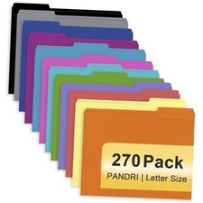 File Folder, 270 Pack Colored File Folder, 1/3 Cut Tab, Letter Size, Assorted