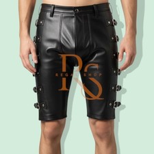 Men's New Classic Style Black Leather Short Genuine Soft Lambskin Leather Shorts