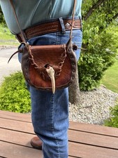 Mountain Man Leather Possibles Bag w/ "bird" Head Adornment, Leather Stitched 9"