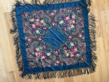 Vintage Russian Wool blend Scarf Shawl Floral 34 Square