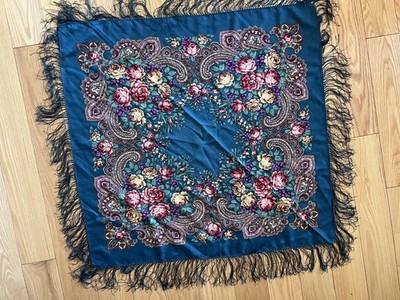Vintage Russian Wool blend Scarf Shawl Floral 34  Square