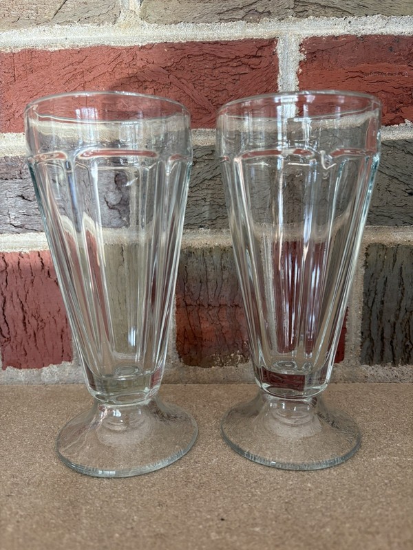 Vintage Old Fashion Ice Cream Sundae Parfait Milk Shake Glasses.  Set of Two.