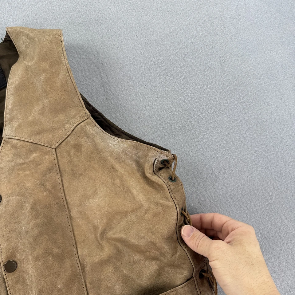 Chaleco Frontier Cuero Para Hombre Mediano Gamuza Cuero Motociclista Occidental Forrado Bolsillos Foto 2 de 4