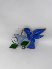 Stained Glass Hummingbird Suncatcher Window Hanging Art Decor Blue Bird 8.5 Inch