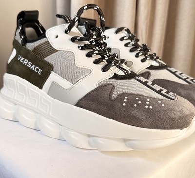 NEW Authentic Versace Chain Reaction Sneakers Gray White Black Olive Men s EU 40