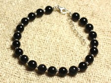 Bracelet de guérison en perles rondes lisses en onyx noir véritable pour...