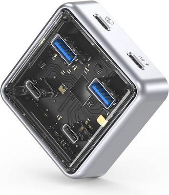 ORICO USB Hub 3.2, 4 Port USB 3.2 Gen2 Verteiler mit 2 Typ A/C Anschlüsse, 10Gbp