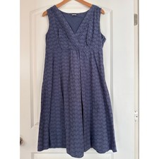 Vintage Esprit Blue Eyelet Sleeveless Faux-Wrap Empire Waist Midi Dress - 12