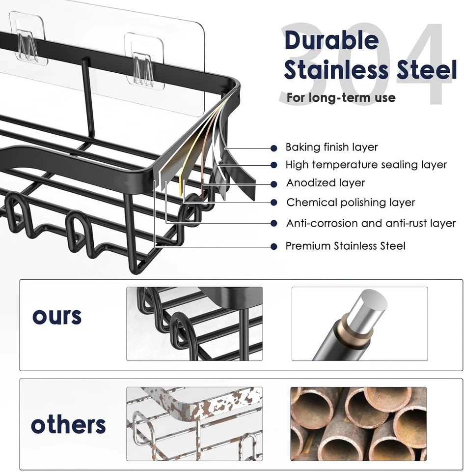 Shower Caddy Adhesive Shower Organizer 7-Pack Rustproof Stainless Steel Bathroom