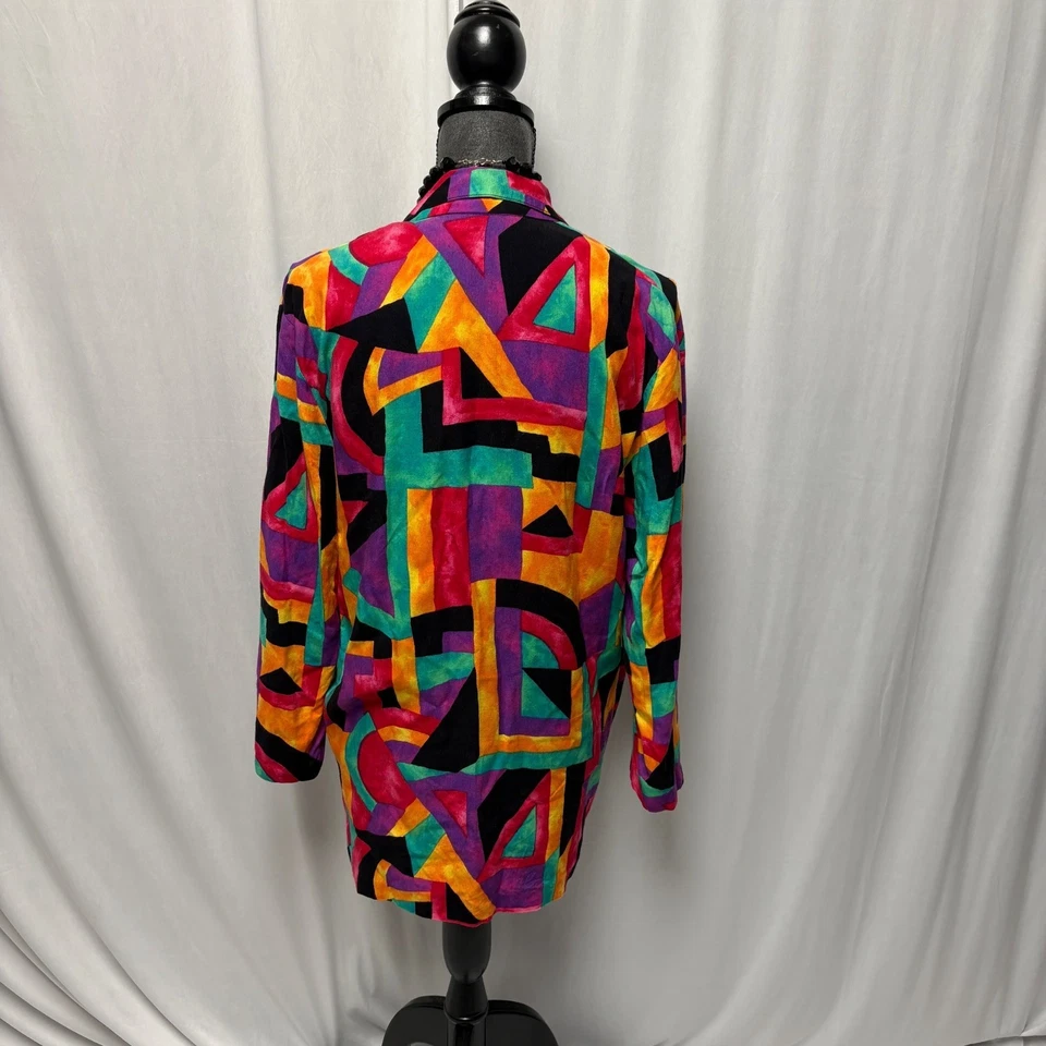 Blazer estampado abstracto colorido Hot Stuff para mujer talla mediana chaqueta vintage años 80 Foto 4 de 4
