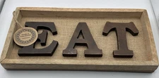 Eat Wood Wall Art Sign Rustic Primitive Farmhouse Country Kitchen 12"x6" *NWT*