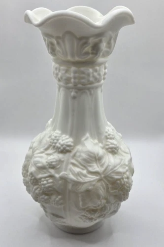 Vintage IMPERIAL GLASS CO. Loganberry Pattern Milk Glass Vase 10" tall