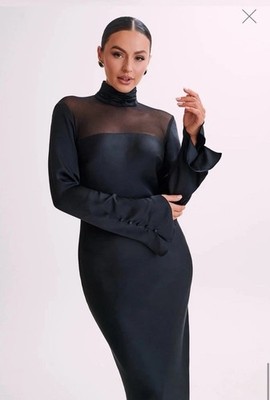 Meshki Dresses | Meshki Patricia High Neck Satin Midi Dress - Size Xxl New Nwt | Color: Black | Size: Xxl | Deniseponcer's Closet