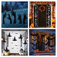 Halloween Yard Decoration Kit Zombie Hand Stakes Banner Witch Hats Hanging Bats