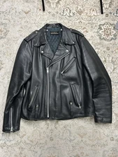 VTG 70s Harley Davidson Perfecto Black Leather Mens Jacket Size 48 T EXCELLENT