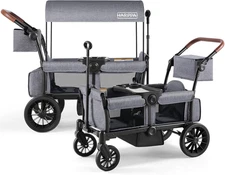 HARPPA All-Terrain Wagon Stroller for 2 Kids, Foldable Outdoor & Beach Gray