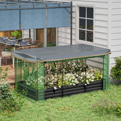 Outsunny Galvanized Raised Garden Bed with Crop Cage & Shade Cloth