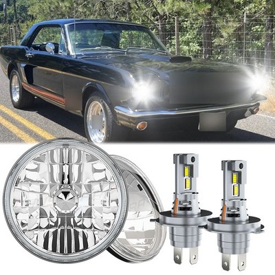 Pair FITS 1965 -1973 Ford Mustang 7 Inch Round Led Headlights Hi/Lo Beam