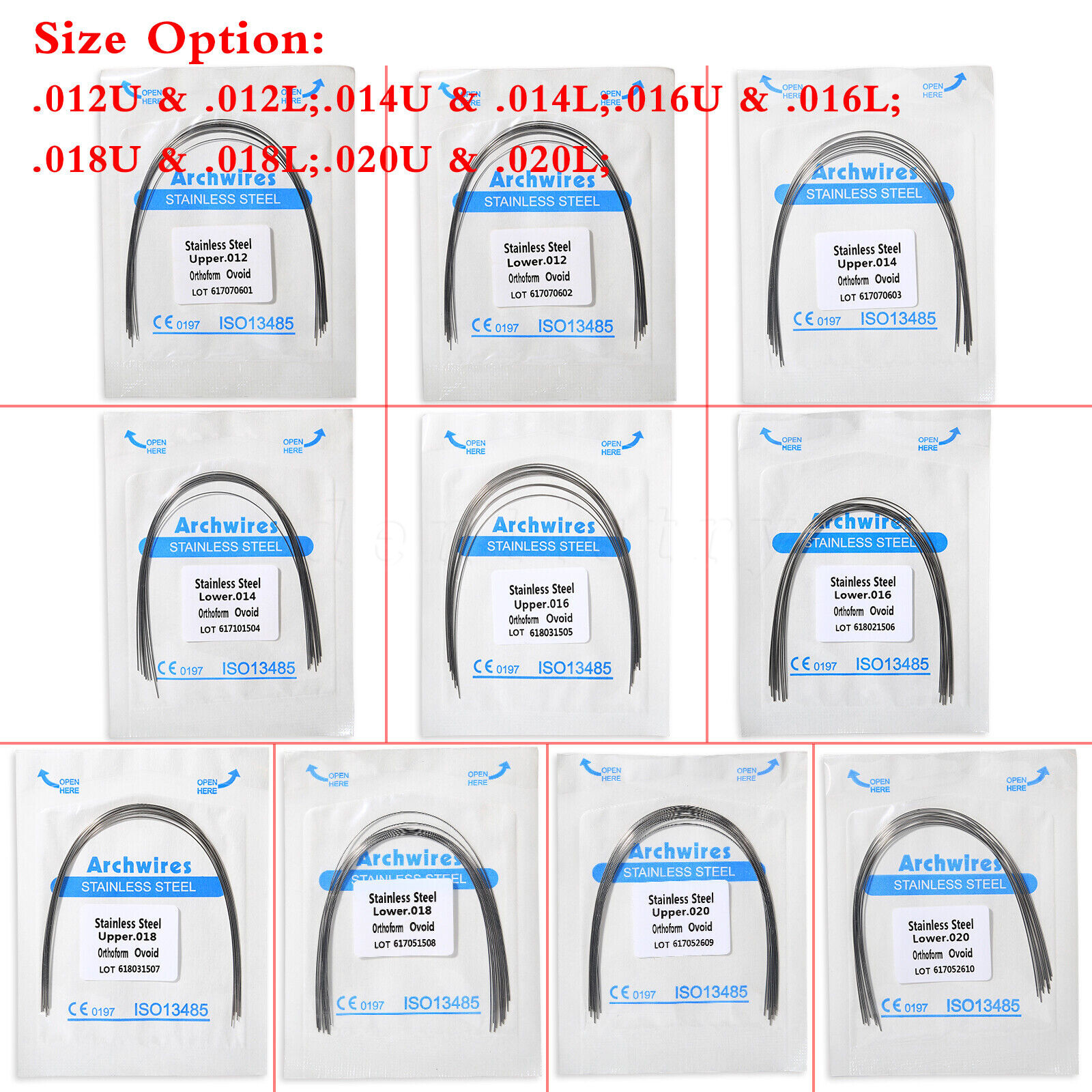 100 Alambre para Arco de Ortodoncia Dental Acero Inoxidable Redondo/Rectangular