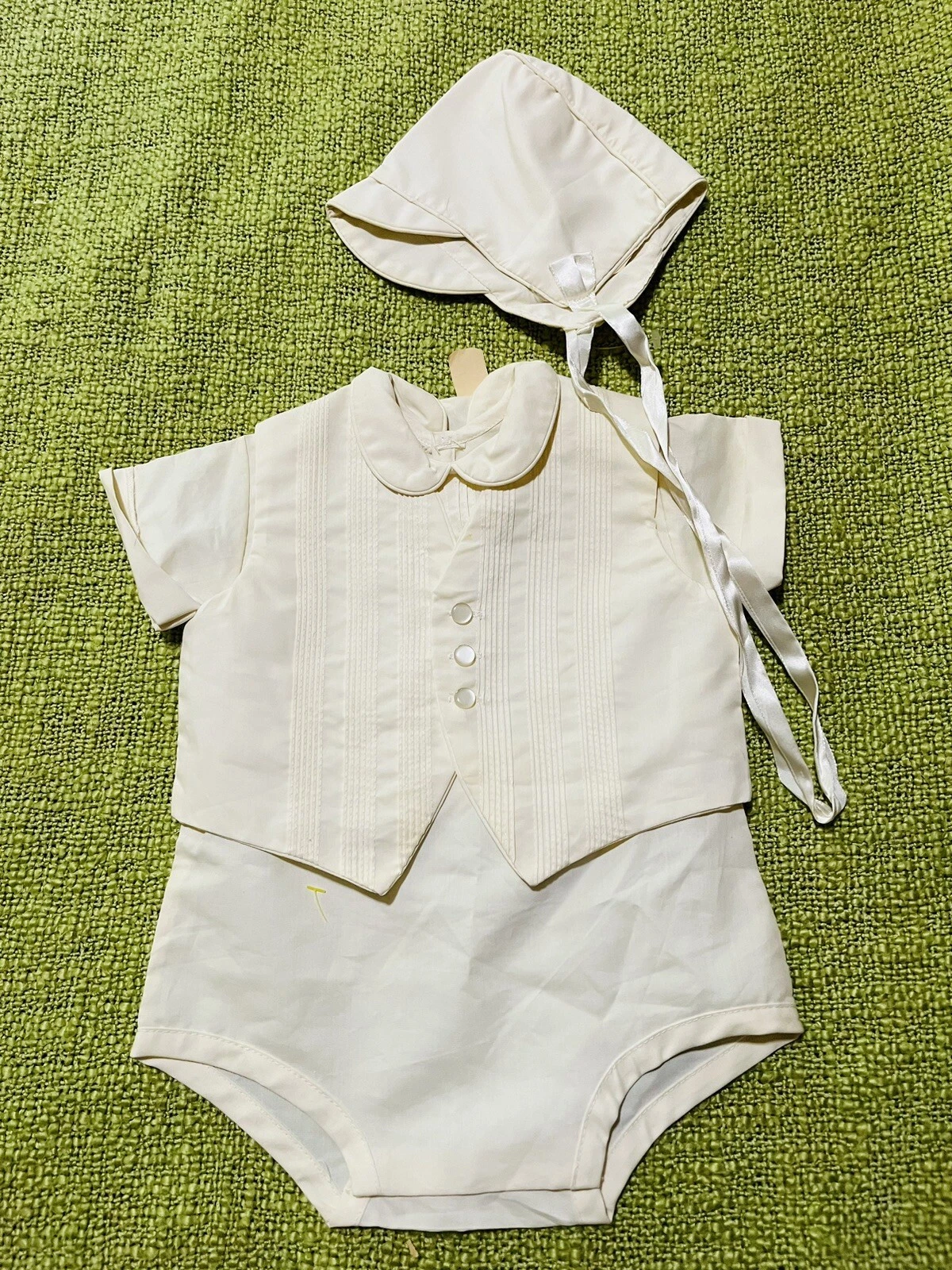 Vintage Boy 3 Piece Infant Set, Snap Bottom One Piece , Vest , Hat , Yellow ,