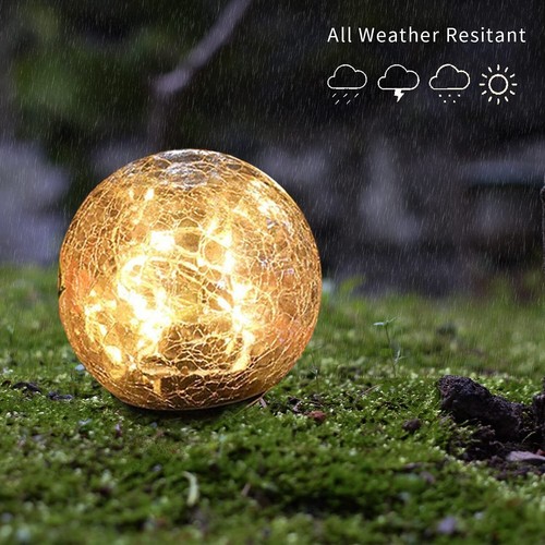 LED  Garden Solar Lights Outdoor Waterproof Cracked Glass Ball Globe Decor - Picture 7 of 9