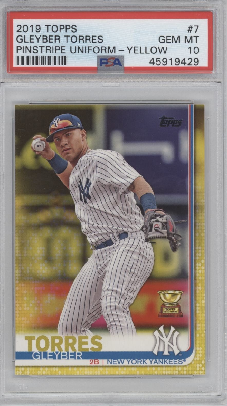 GLEYBER TORRES 2019 Topps YELLOW #7 ROOKIE CUP PSA 10