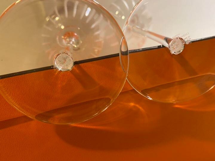 HERMES Fanfare Pair Wine Glass Crystal Clear Glasses Glassware