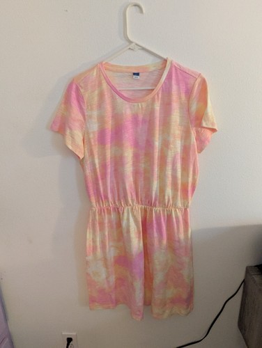 Old Navy New NWT Pink Tie Dye Pastel Color Dress Loose Fit Womens Size L ๐194