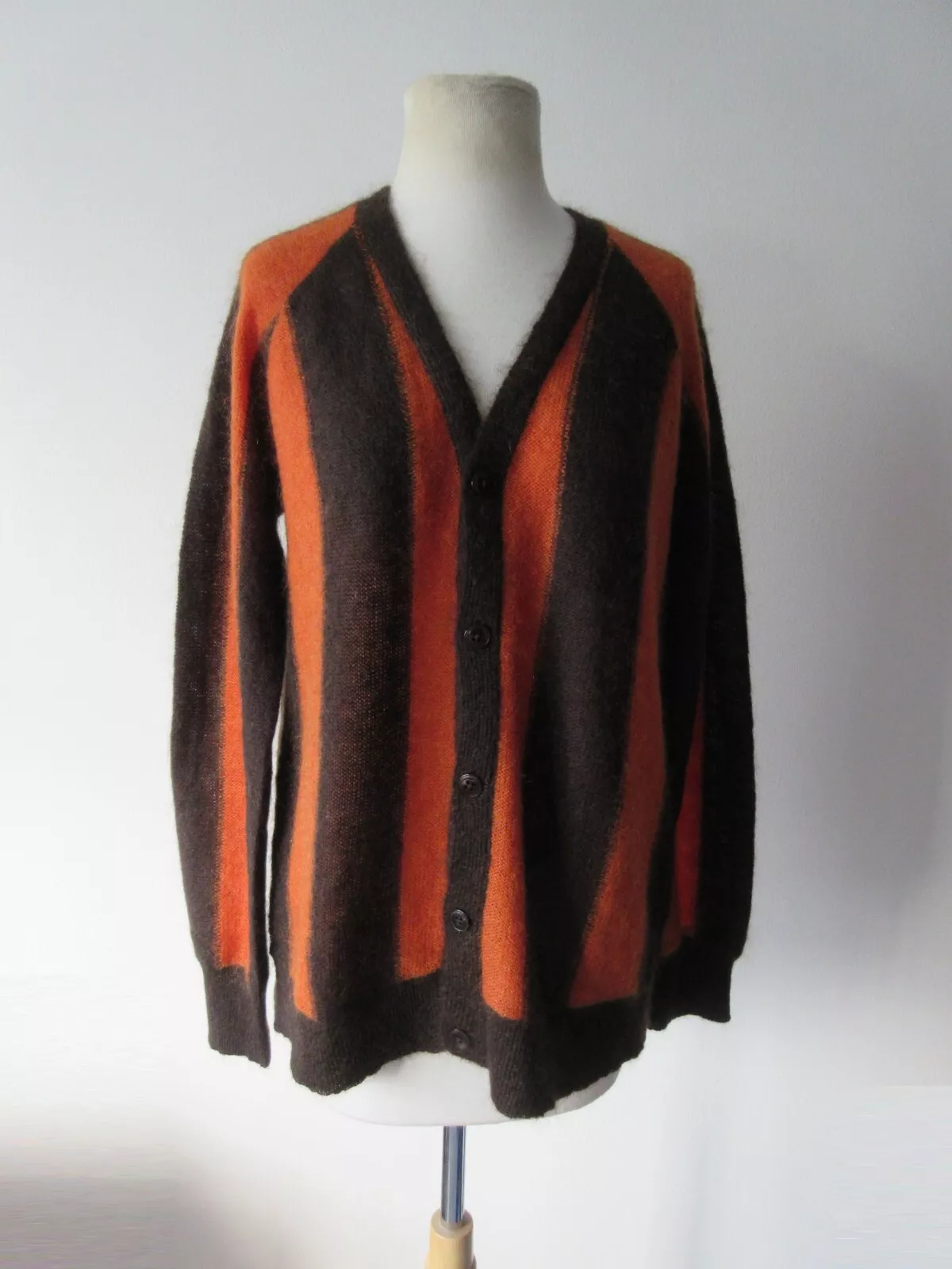 SUPREME orange marron laine mohair mélange cardigan rayé M
