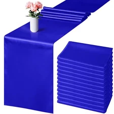 12 Pack Satin Table Runner 12 x 108 Inch Dark Blue Long Wedding Satin Silk Ta...