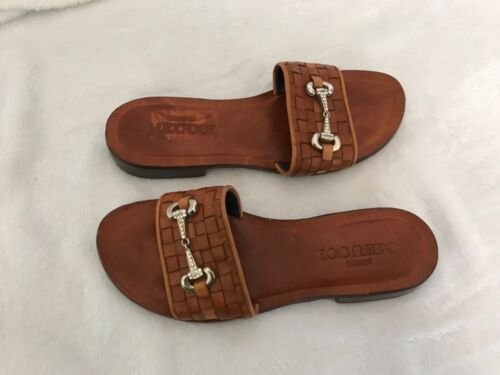 SESTO MEUCCI FLATS SANDALS SIZE 5 M BROWN WOVEN LEATHER W/BLING silver